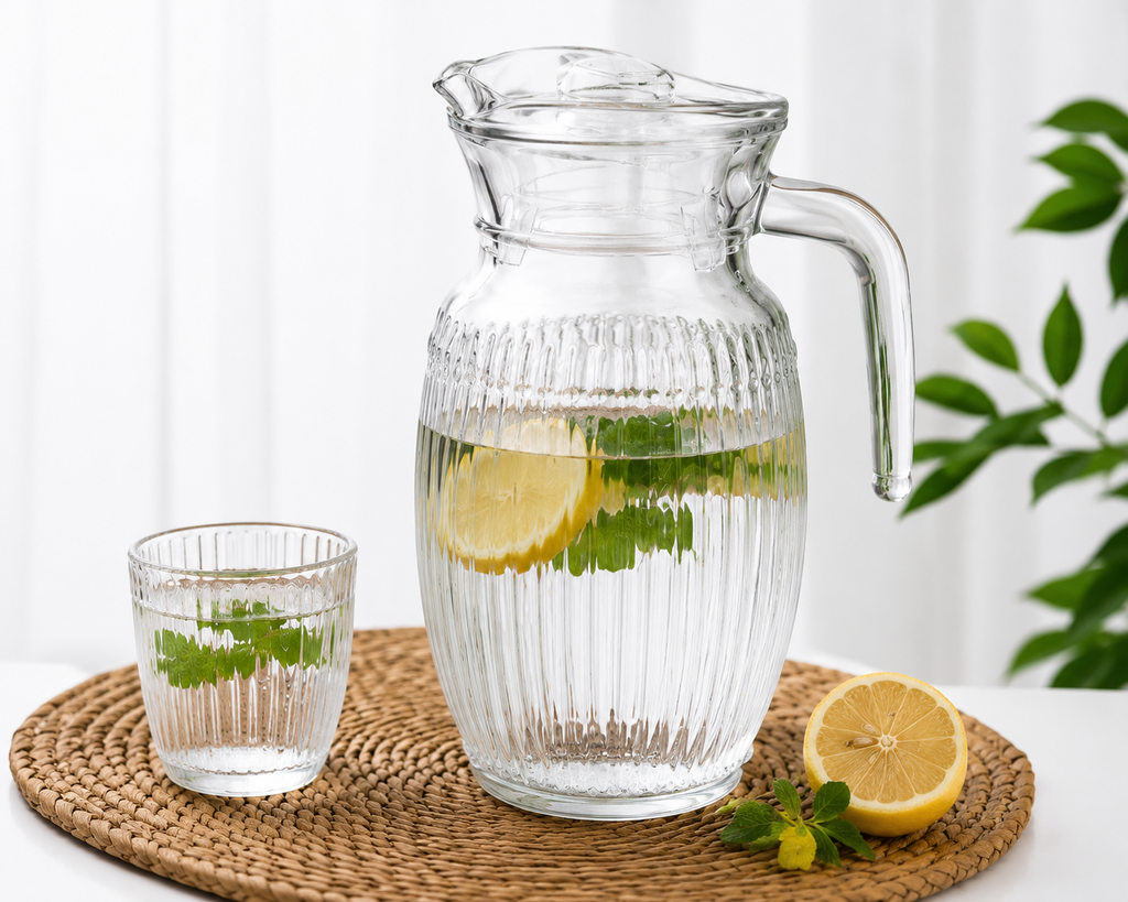 Glaskaraffe 2L mit Deckel Wasserkaraffe Saftkrug Glaskrug Karaffe 2 Liter