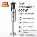Stabmixer 600W Edelstahl Mixer Pürierstab Turbo Handmixer Smoothie Küche