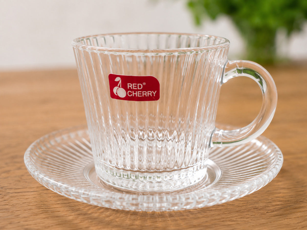 6er Glas Kaffeetassen-Set mit Untertassen Geriffeltes Design Kaffee- & Teegläser