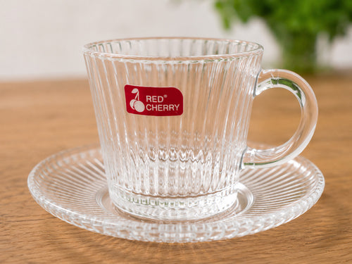 6er Glas Kaffeetassen-Set mit Untertassen Geriffeltes Design Kaffee- & Teegläser