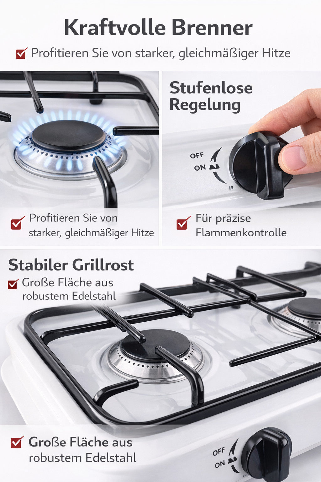 3-Flammen Gaskocher Camping Gasherd Outdoor Kocher tragbar Edelstahl AOTE-6003