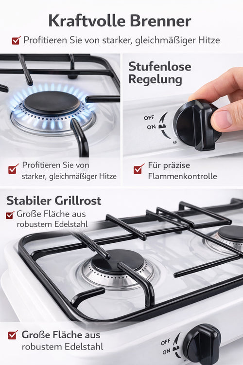 3-Flammen Gaskocher Camping Gasherd Outdoor Kocher tragbar Edelstahl AOTE-6003