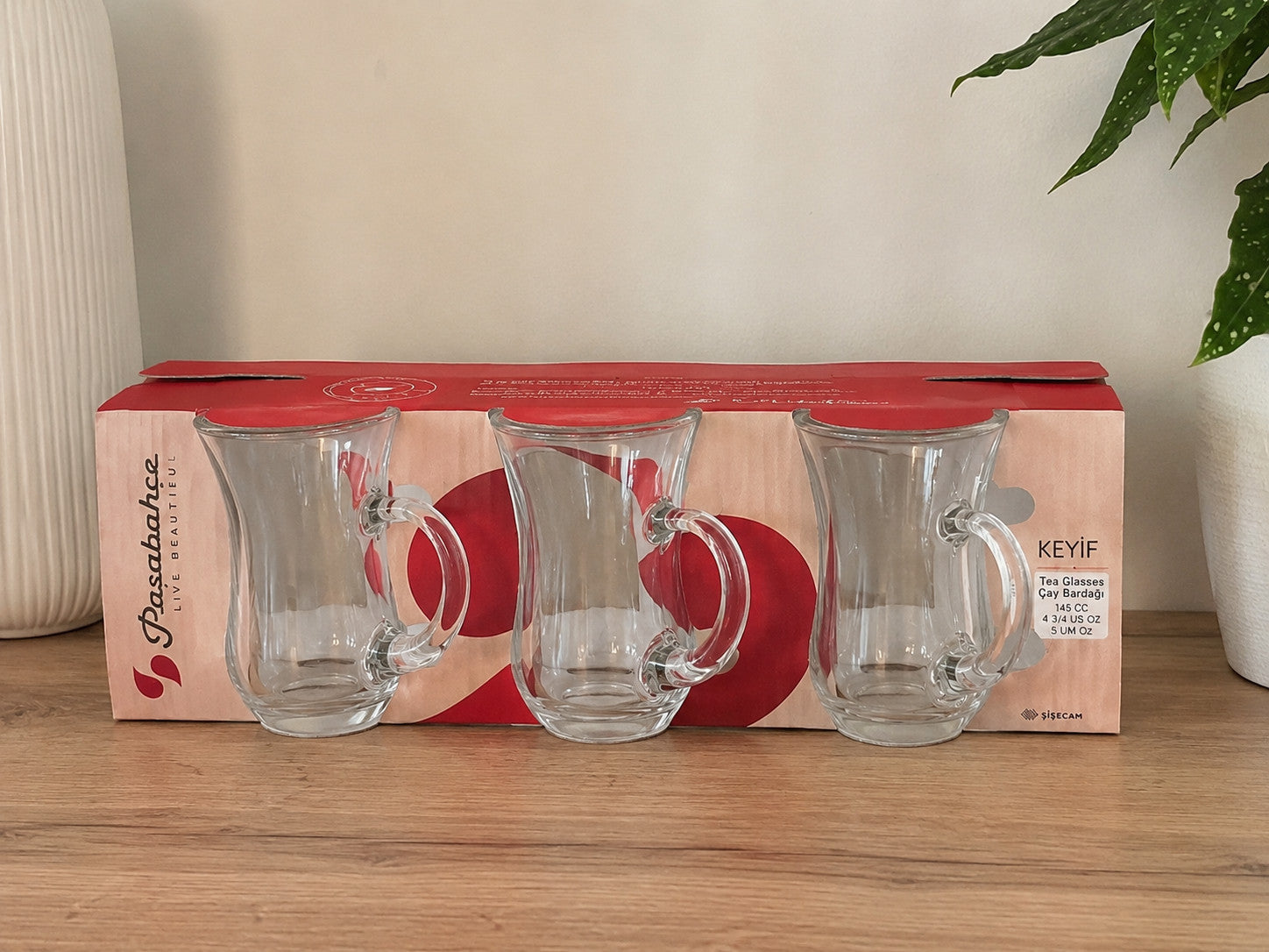 Pasabahce Keyif Teegläser mit Henkel 6er Set 145 ml Türkische Teegläser