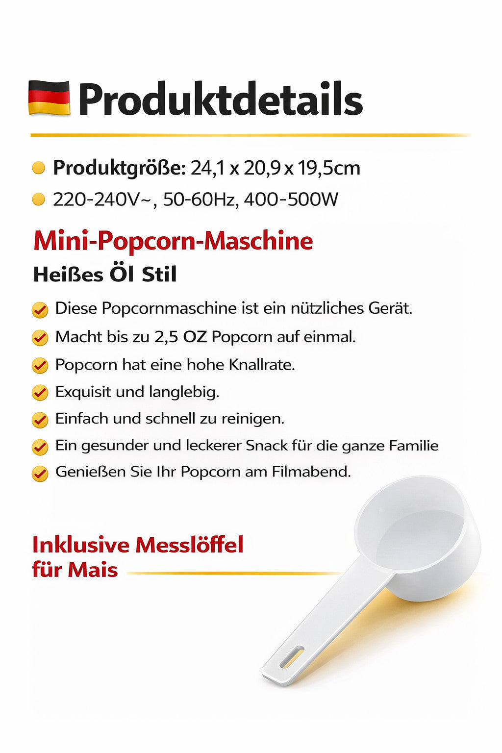 Popcornmaschine (Salz & Süß) elektrisch rot Oil Stil mit Deckel Popcornmacher