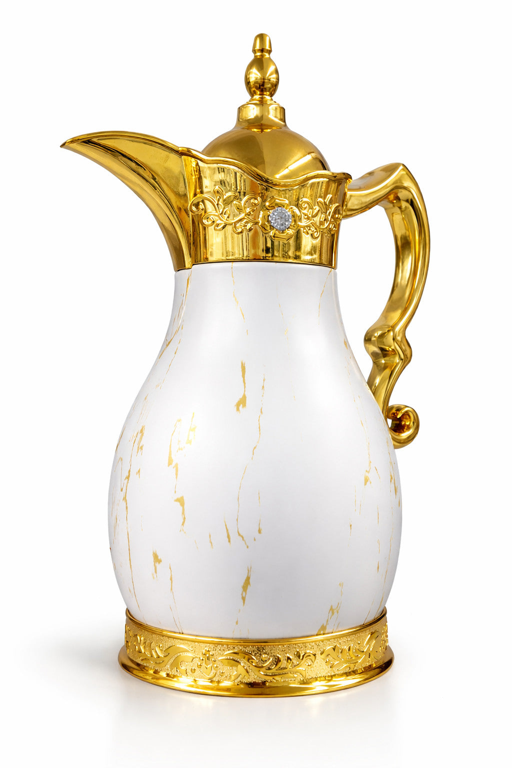 Luxus Thermoskanne Schwarz/Weiß Gold 1L – Arabische Kaffeekanne Isolierkanne