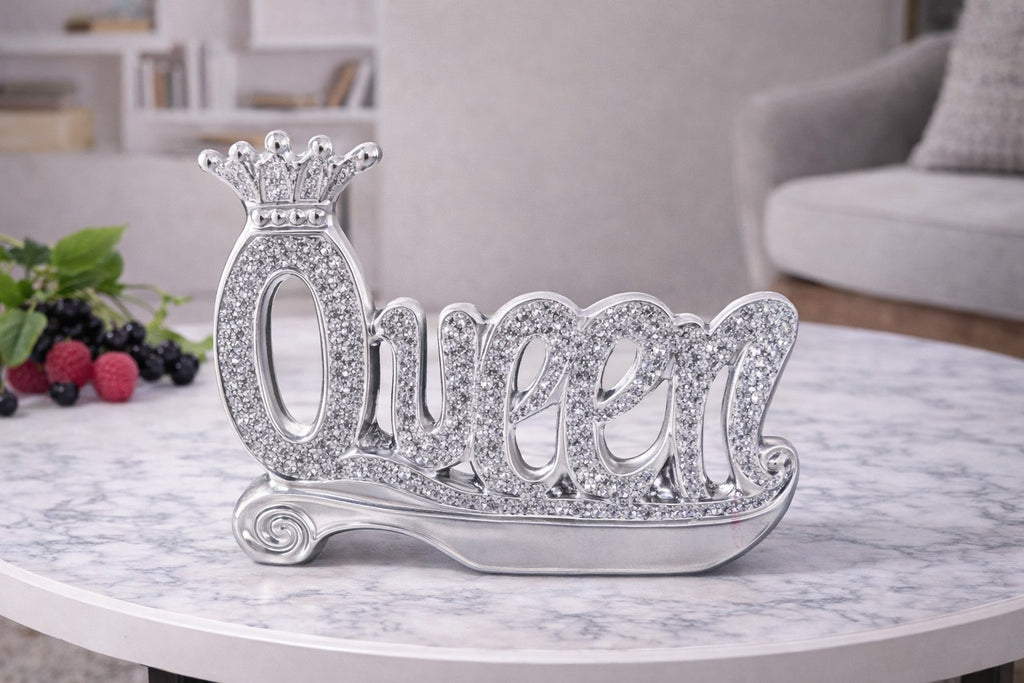 Deko-Figur Queen Gold/Silber Krone Glitzer – Luxus Deko Skulptur Modern Geschenk