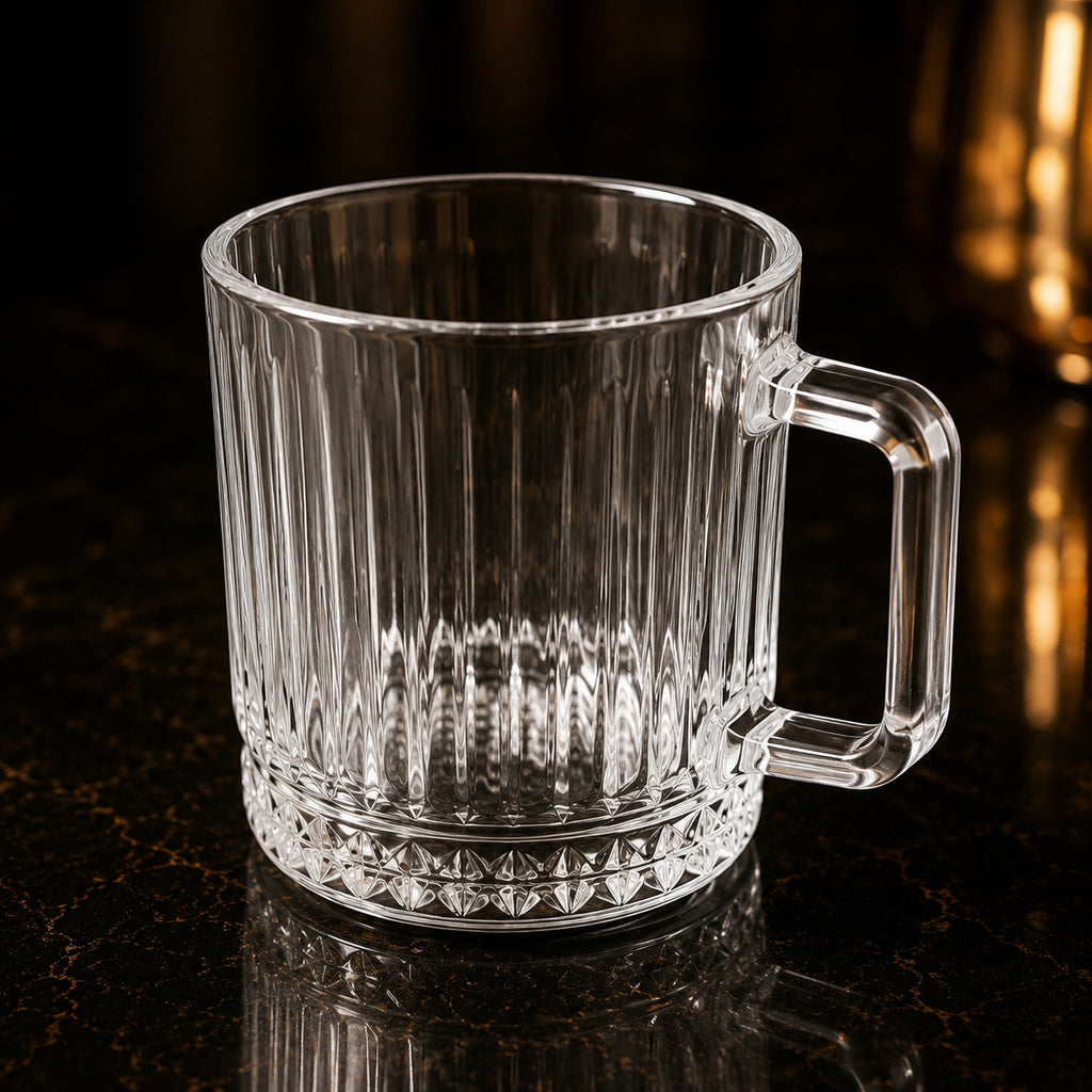 Gläser Set mit Henkel Kaffee Teegläser 6er Geriffelt Transparent 210ml