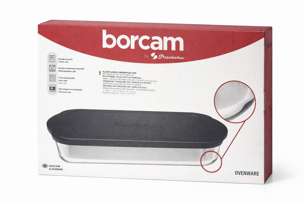 Auflaufform Borcam Glas mit Deckel rechteckig / Kare Kapakli Cam Borcam