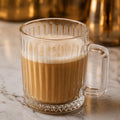 Gläser Set mit Henkel Kaffee Teegläser 6er Geriffelt Transparent 210ml