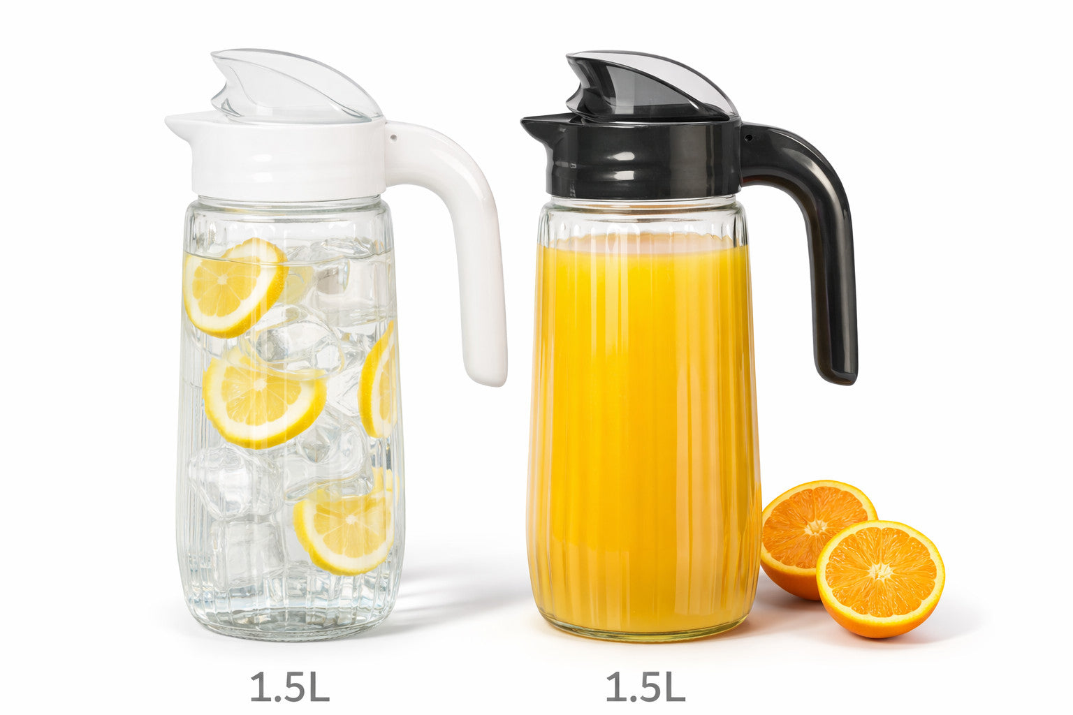 Glaskaraffe 1,5 L mit Deckel&Griff Schwarz/Weiß Wasserkanne Saftkanne Glas