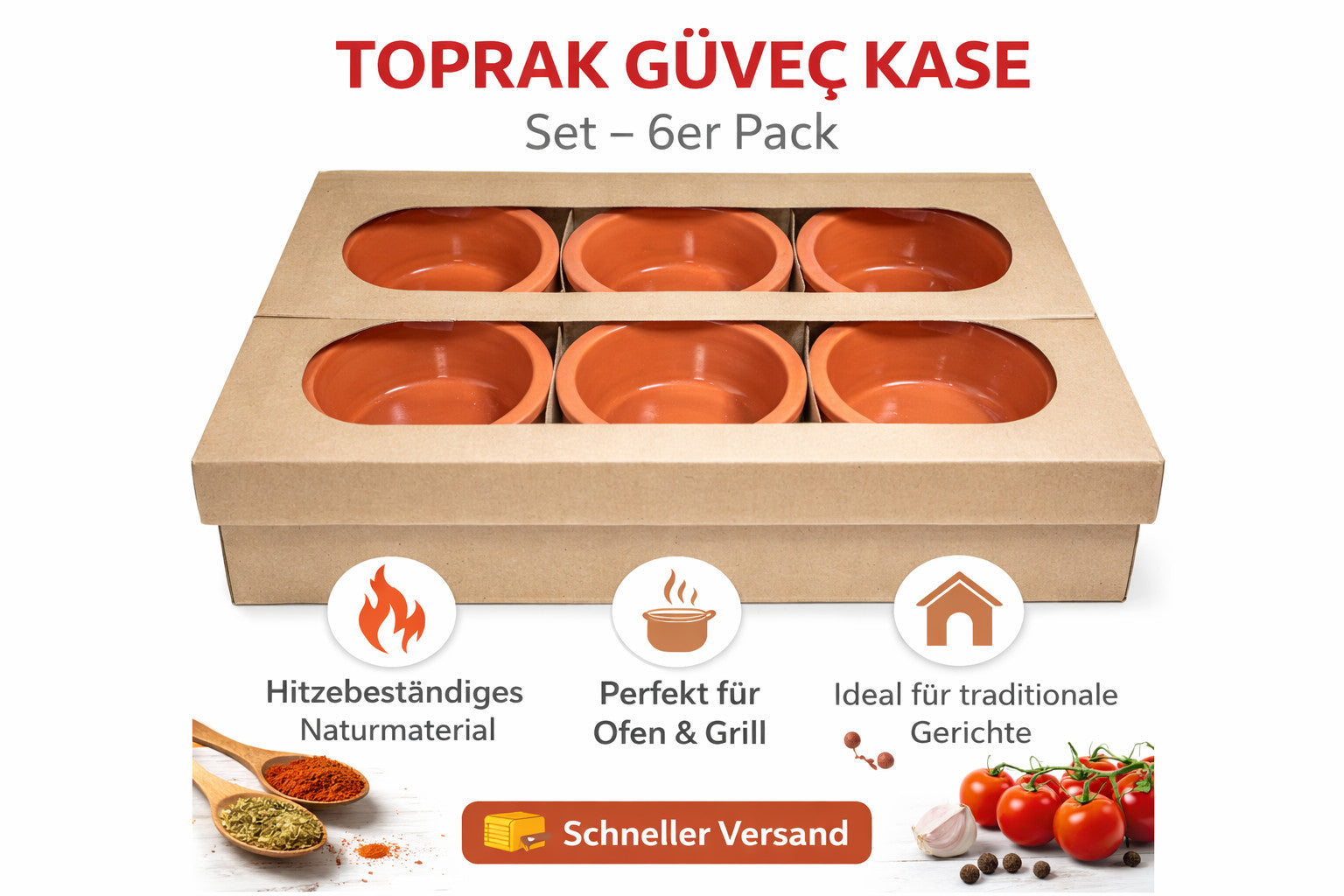 Güveç Set 6er Ton Schalen Ofenfest Terrakotta Auflaufformen Türkisch