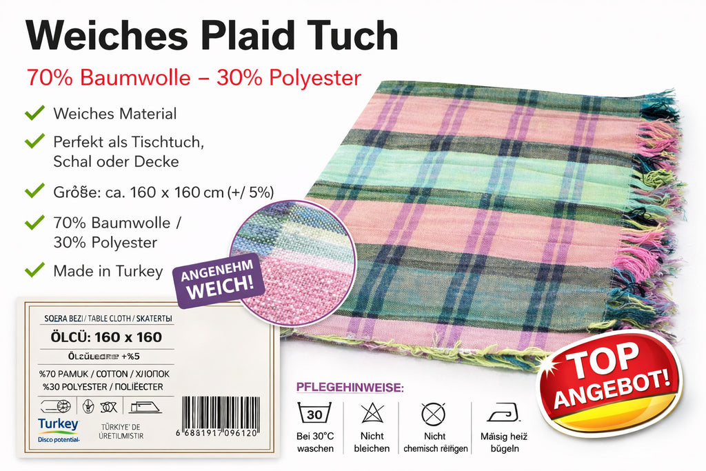 Sofra Bezi Tischdecke 160x160 cm – Baumwolle Mix – Plaid Tuch Schal Decke