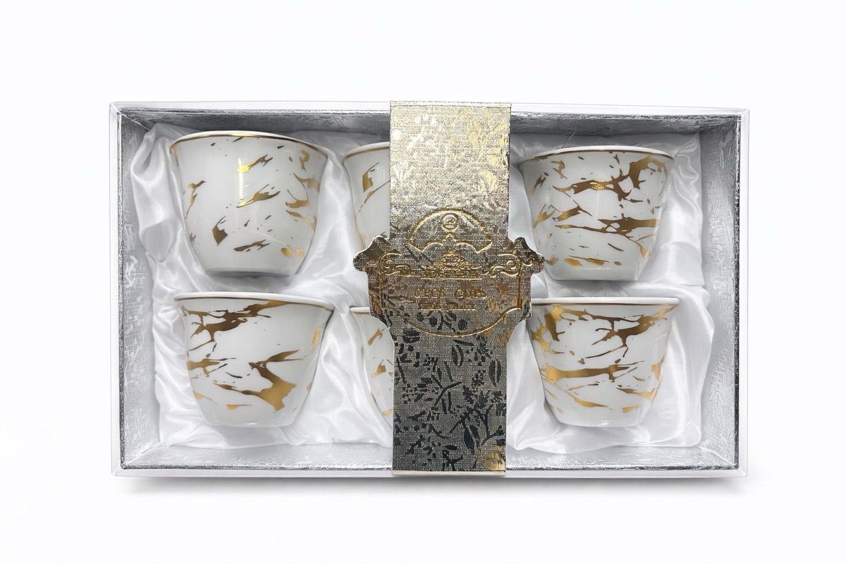Kaffeetassen Mocca Set 6 Stück Porzellan Weiß Gold- Espresso, Ohne Henkel