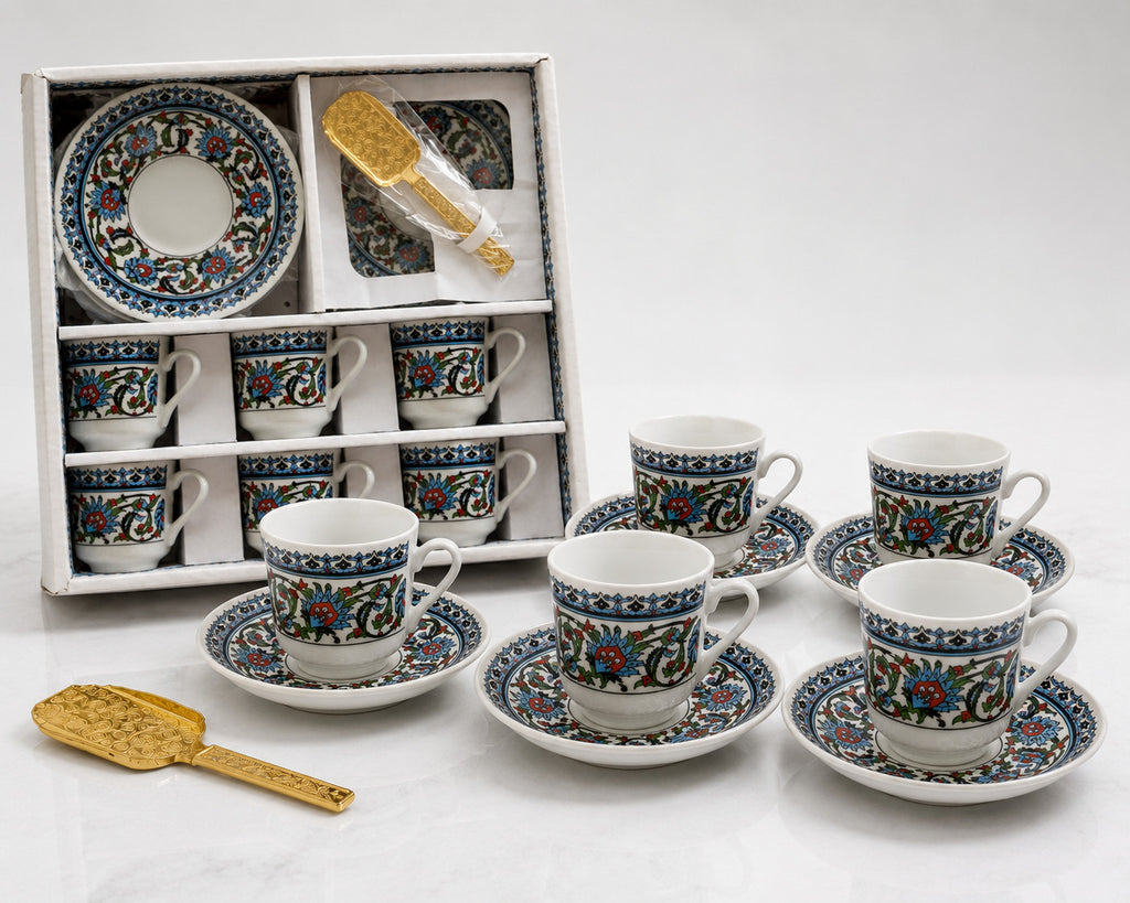 Espresso-Set 12-teilig 6 Porzellan-Espressotassen + 6 Untertassen Orientalisch