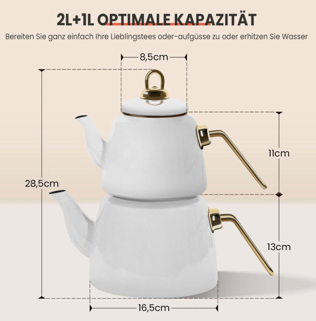Çaydanlık Teekannen 2.0L+1.0L Set Creme/Weiss/Schwarz/Blau – Hochwertige Emaille