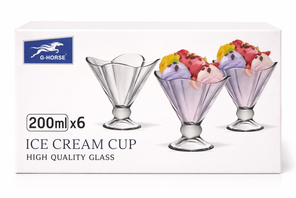 6er Set Eisbecher 200ml Glas Dessertschalen Eisgläser Becher stabil & elegant
