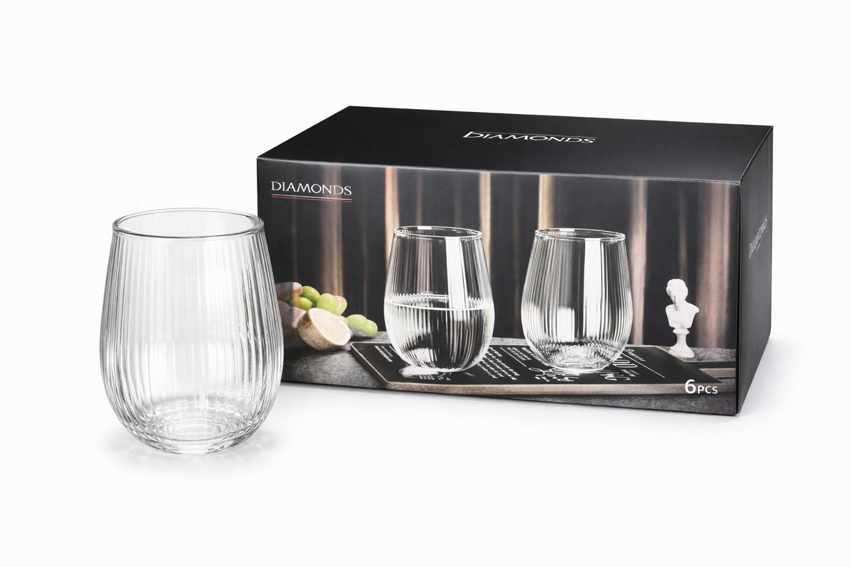 Trinkgläser 6er Set Glas geriffelt Diamonds Wassergläser modern