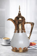 Bavary Thermoskanne 0,8L Porzellan - Edelstahl Isolierkanne Kaffee/Tee Gold/Weiß