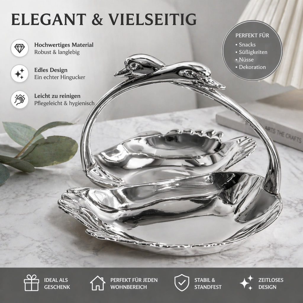 Servierschale mit Griff Gold/Silber Snackschale Süßigkeiten Schale Deko Schwan