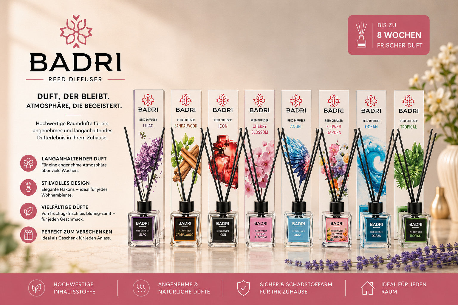 Reed Diffuser 50&100 ml Raumduft mit stäbchen Lufterfrischer Verschiedene Düfte