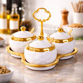 Marmeladen Set 3tlg Porzellan Gold/Silber + Löffel Gewürzbehälter Set Küche Deko