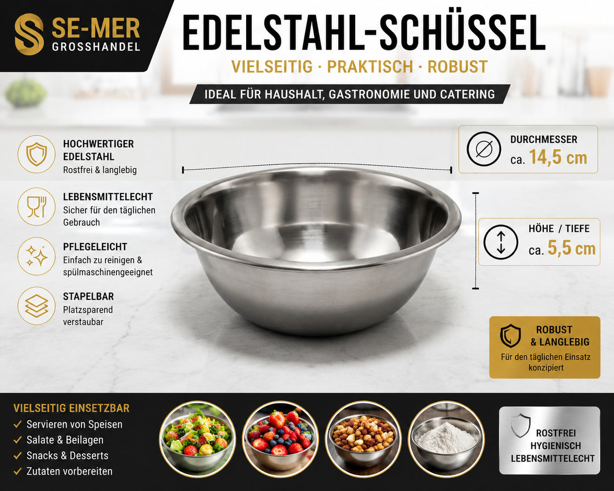 Edelstahlschüssel 14,5 cm Servierschüssel Salatschüssel Küchenschüssel Edelstahl
