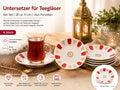 6er Set Porzellan Untertassen für Türkische Teegläser Ø 11 cm Teeteller Rot Gold