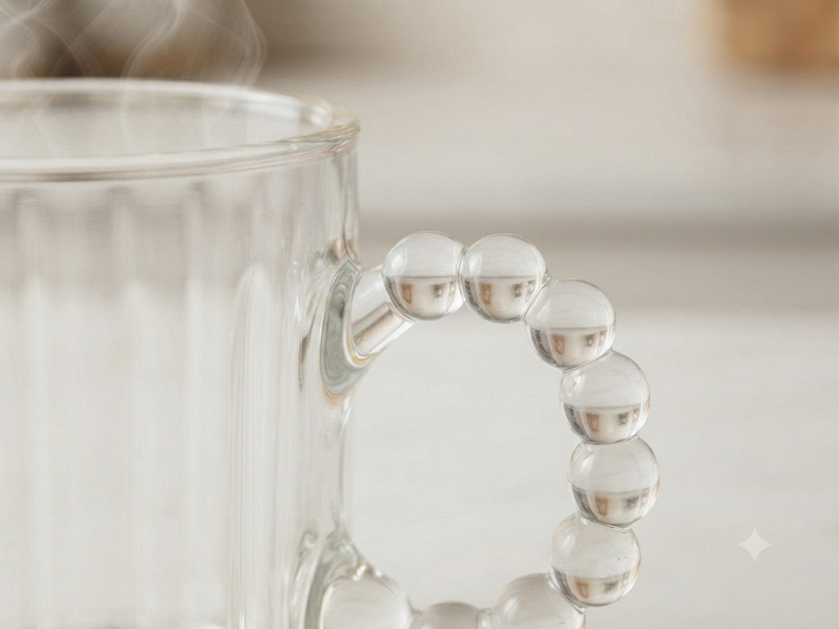 Teeglas 3er Set 290 ml  Elegantes Glas mit Kugel-Henkel, Heißgetränke HL-3GS5