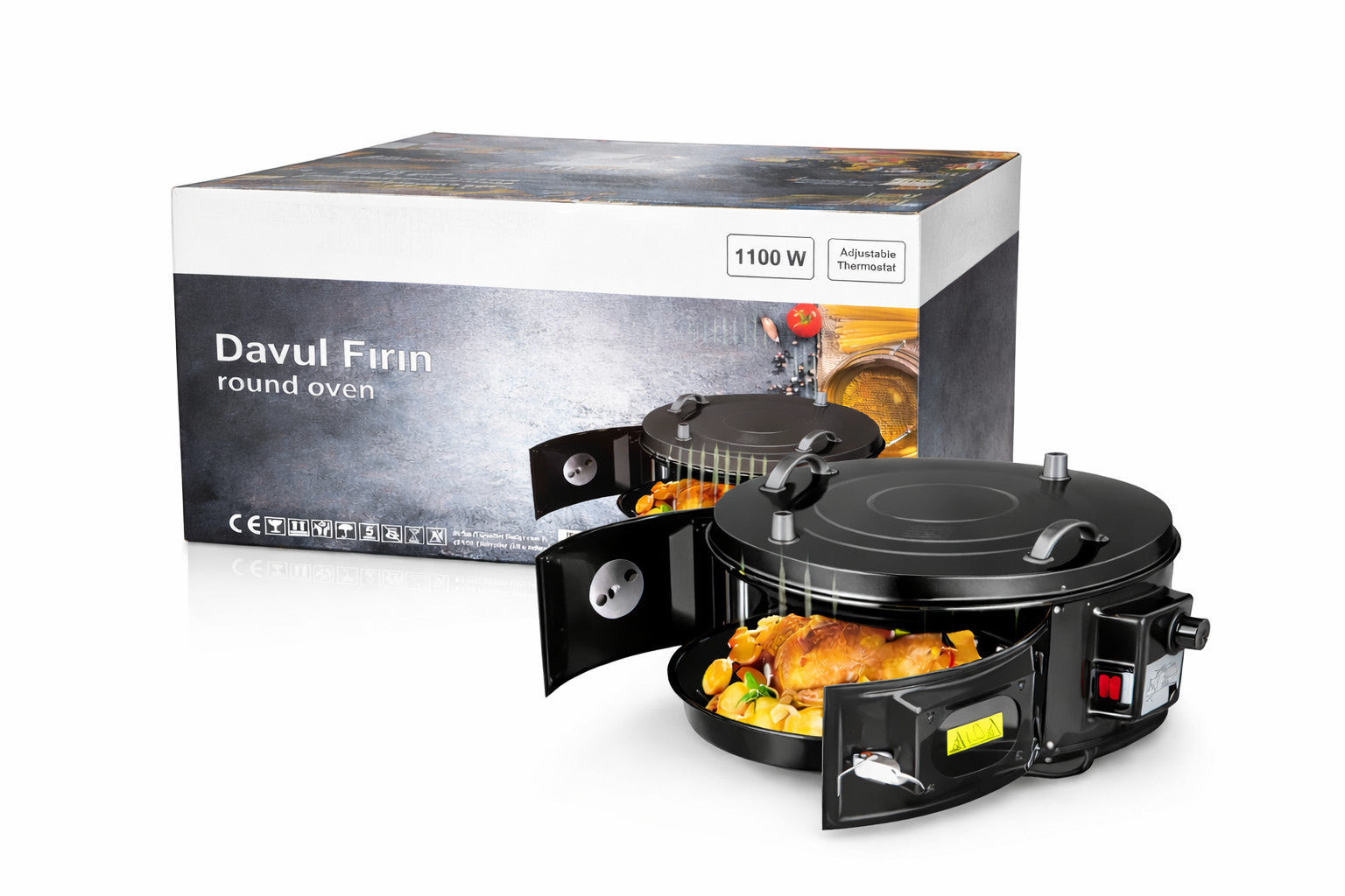 Rund Backofen/Davul Firin 1100 Watt elektrisch – Mini Ofen mit Temperaturregler