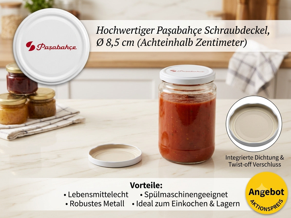 Ersatzdeckel Paşabahçe Ø 8,5 cm | Weißer Schraubdeckel für Sturzgläser Einkochen