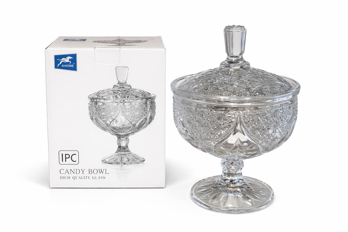 Glas Bonboniere auf Fuß mit Deckel Candy Bowl / Desenli Ayakli Cam Sekerlik