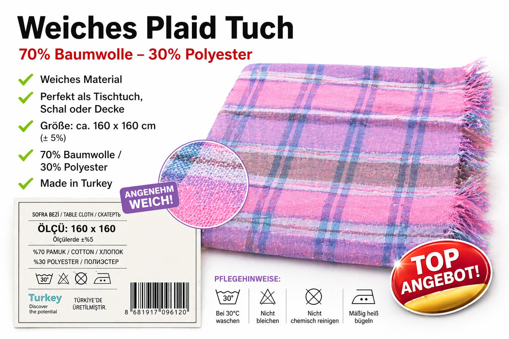Sofra Bezi Tischdecke 160x160 cm – Baumwolle Mix – Plaid Tuch Schal Decke