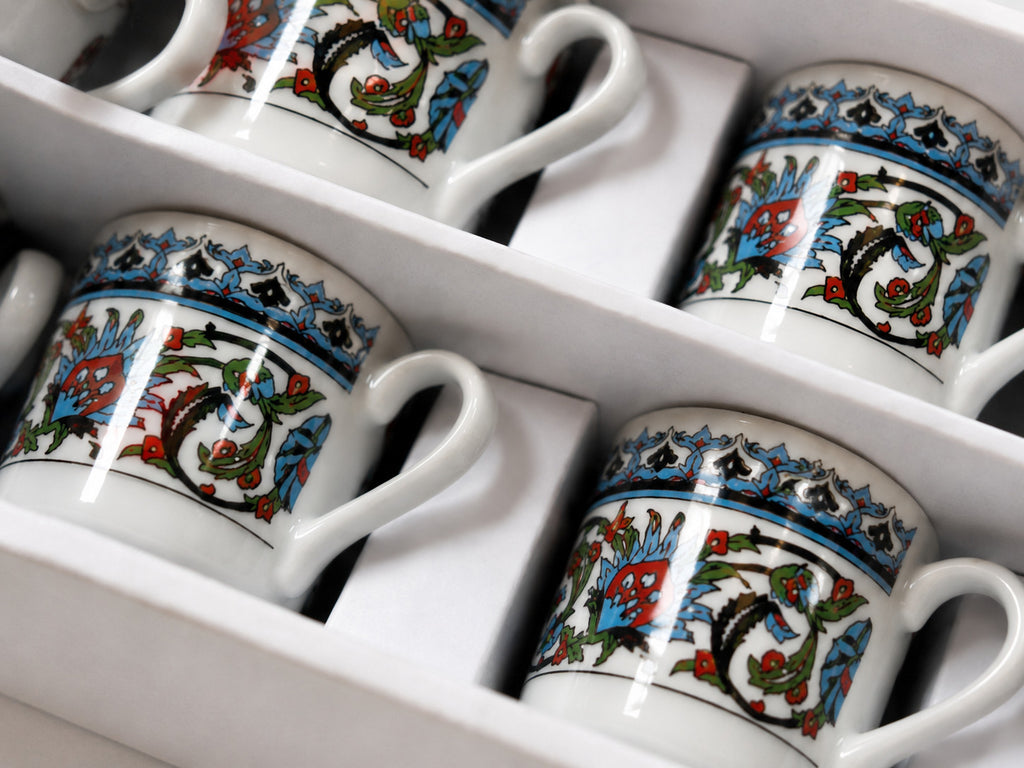 Espresso-Set 12-teilig 6 Porzellan-Espressotassen + 6 Untertassen Orientalisch