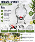 Getränkespender 5L mit Ständer Glas Zapfhahn Dispenser Saftspender Party DG-5050