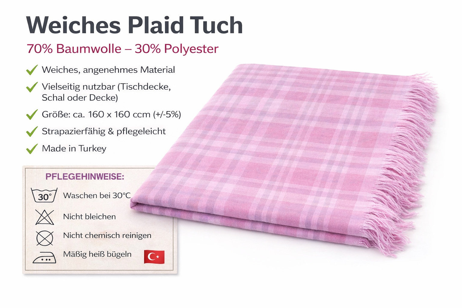 Sofra Bezi Tischdecke 160x160 cm – Baumwolle Mix – Plaid Tuch Schal Decke