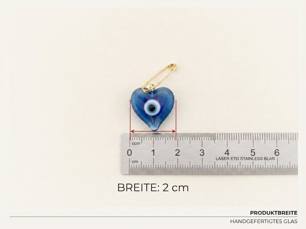 Glücksbringer 100x Glas Nazar Auge Herz mit Sicherheitsnadel Amulett