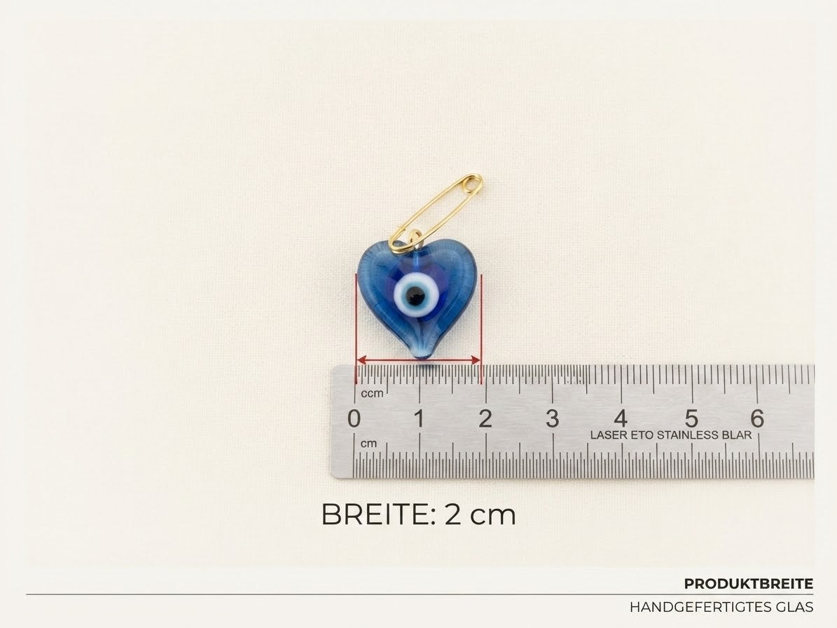 Glücksbringer 100x Glas Nazar Auge Herz mit Sicherheitsnadel Amulett