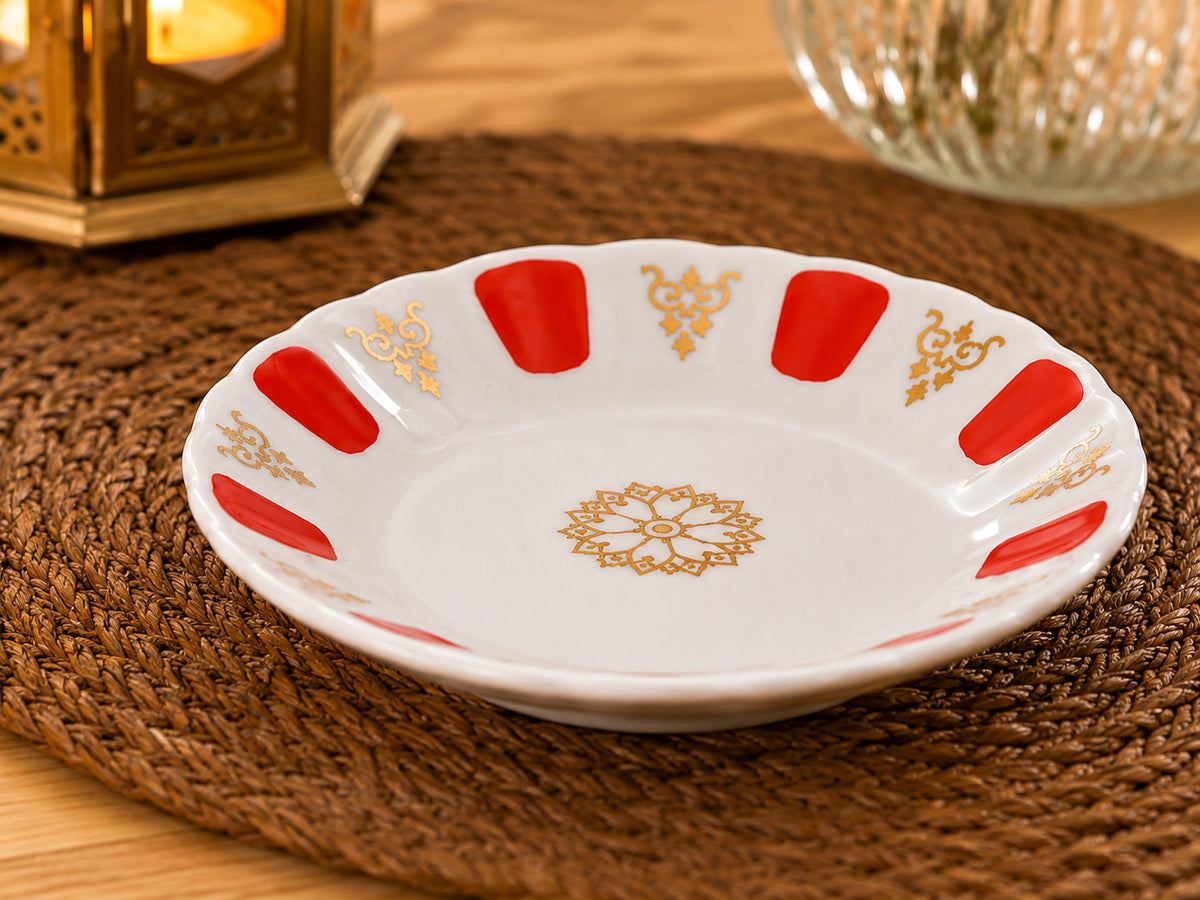 6er Set Porzellan Untertassen für Türkische Teegläser Ø 11 cm Teeteller Rot Gold