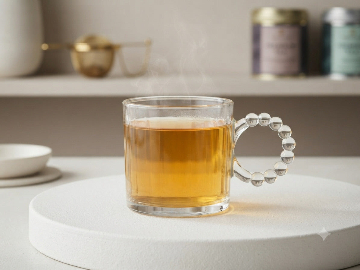 Teeglas 3er Set 290 ml  Elegantes Glas mit Kugel-Henkel, Heißgetränke HL-3GS5