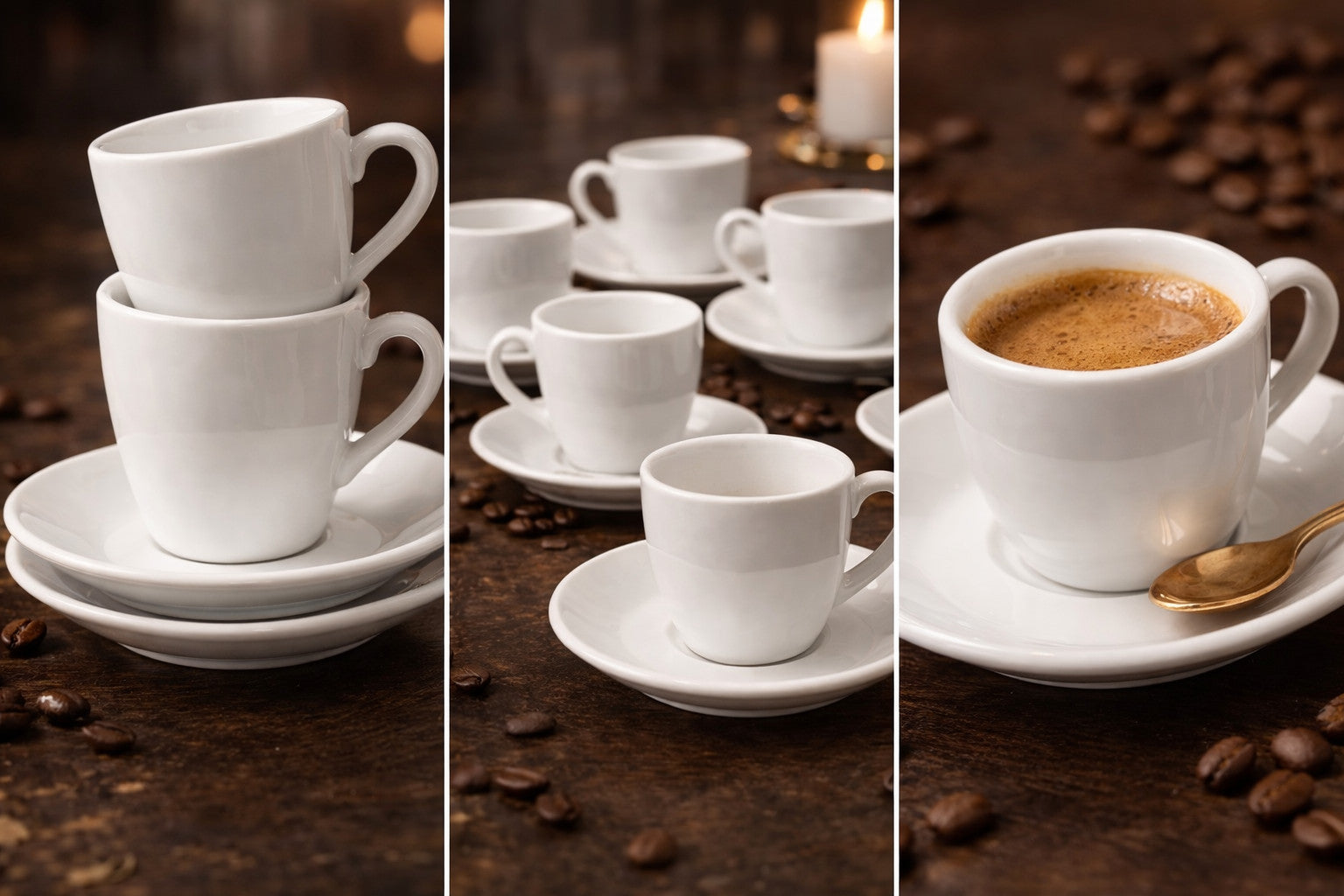 Kaffeetassen Set 6-tlg Groß Rund Weiß Porzellan Tassen Set Groß mit Unterteller