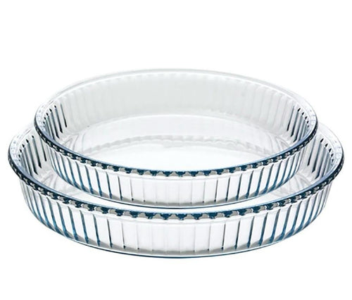 Auflaufform Glas gemustert Rund 2er | Desenli Borcam