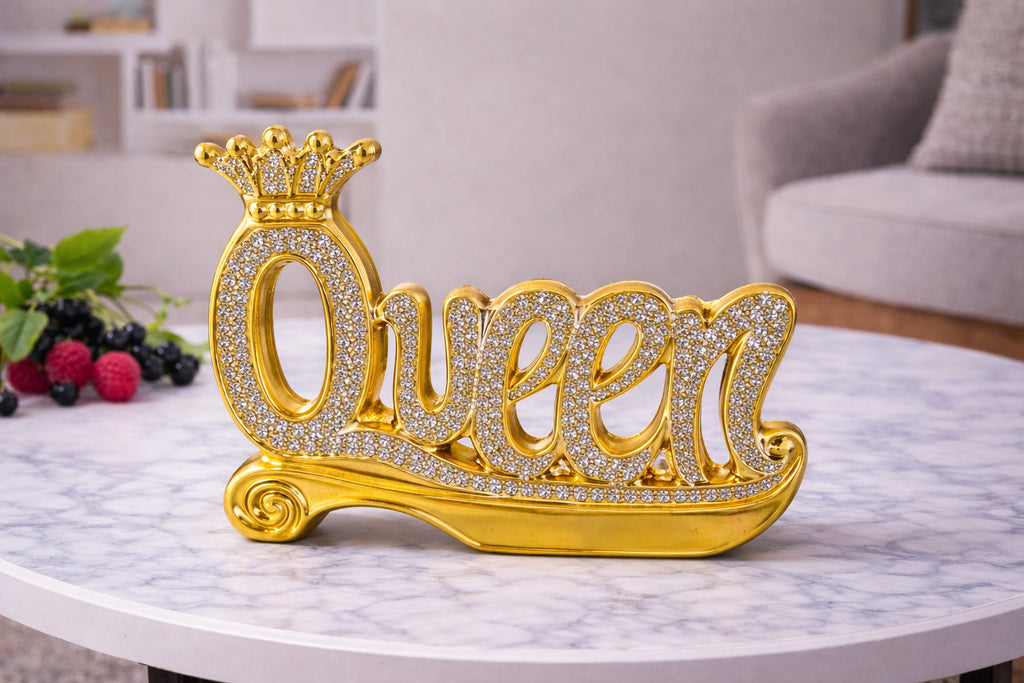 Deko-Figur Queen Gold/Silber Krone Glitzer – Luxus Deko Skulptur Modern Geschenk
