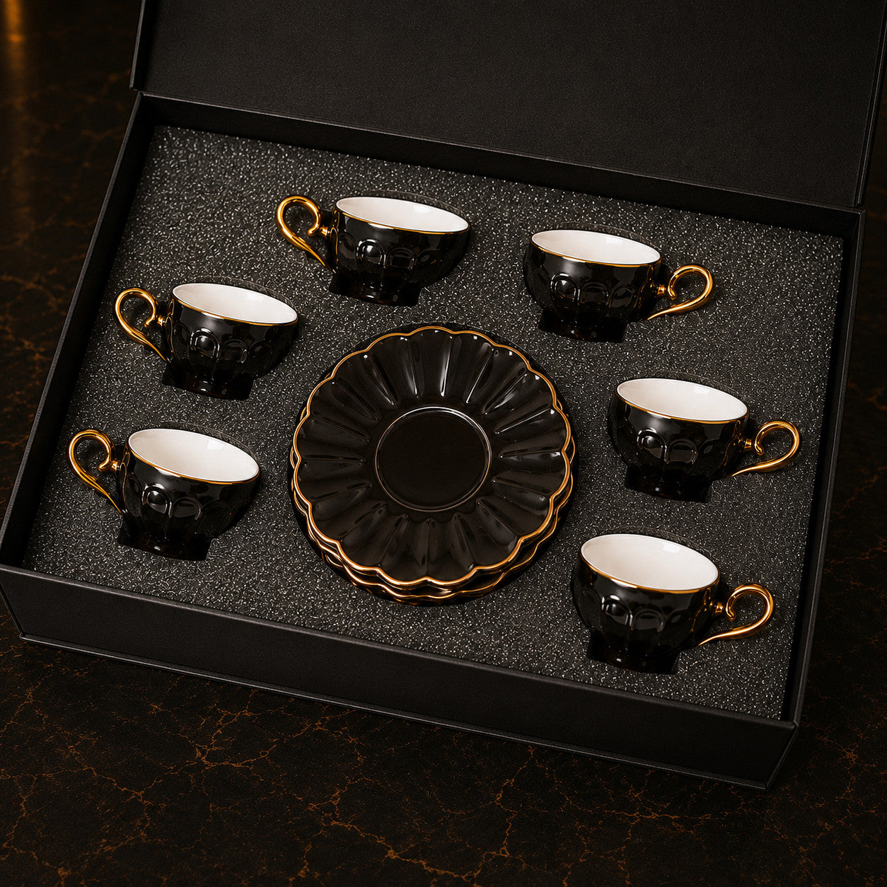 Kaffeetassen Mokka Set 6er mit Untertassen Porzellan Kaffeeservice 12-teilig
