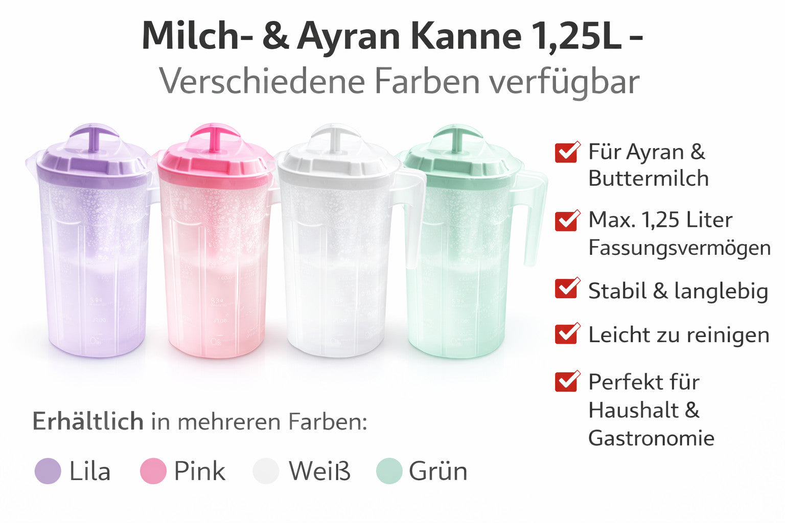Joghurt Mixer / Yayık Sürahi 1,25 L Ayran Maker – mit Deckel, Griff AV-004
