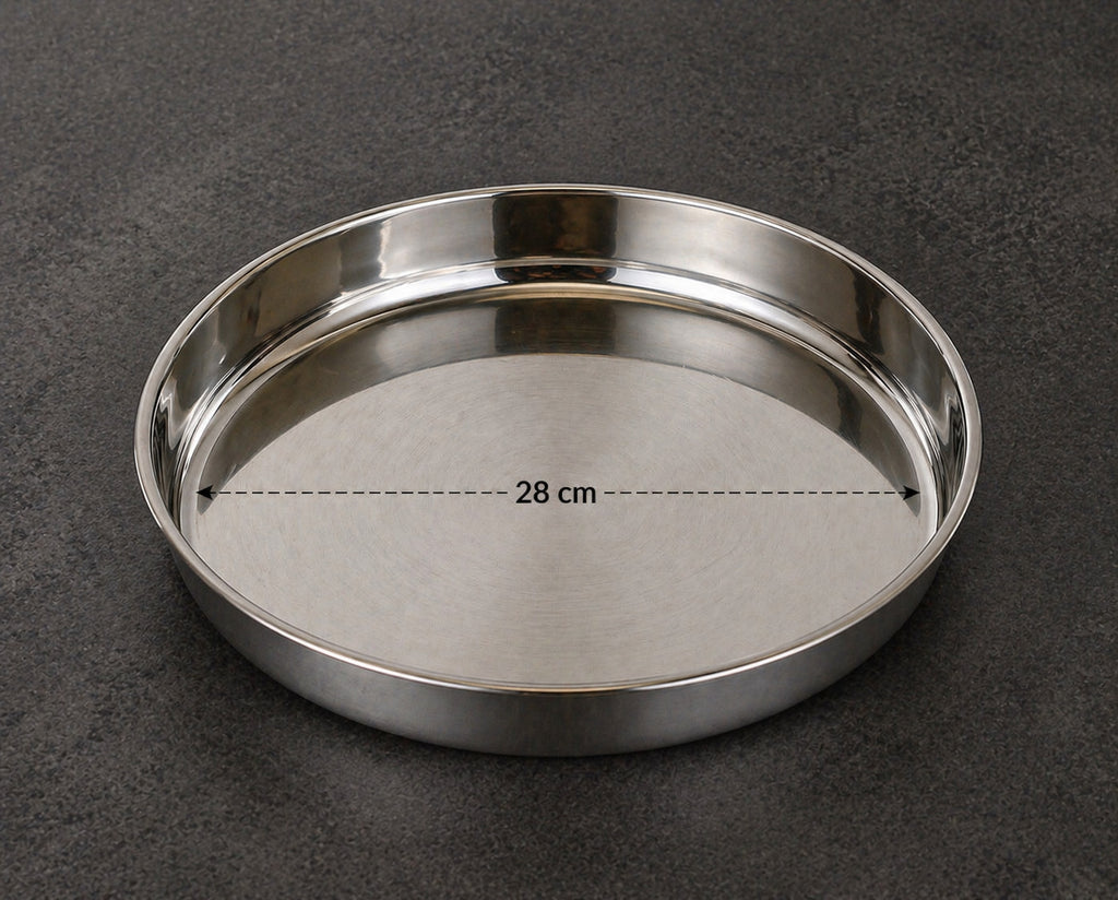 3er Edelstahl Serviertablett Set Ø 28/32/35 cm – Dampfgar Einsatz Stapelbar