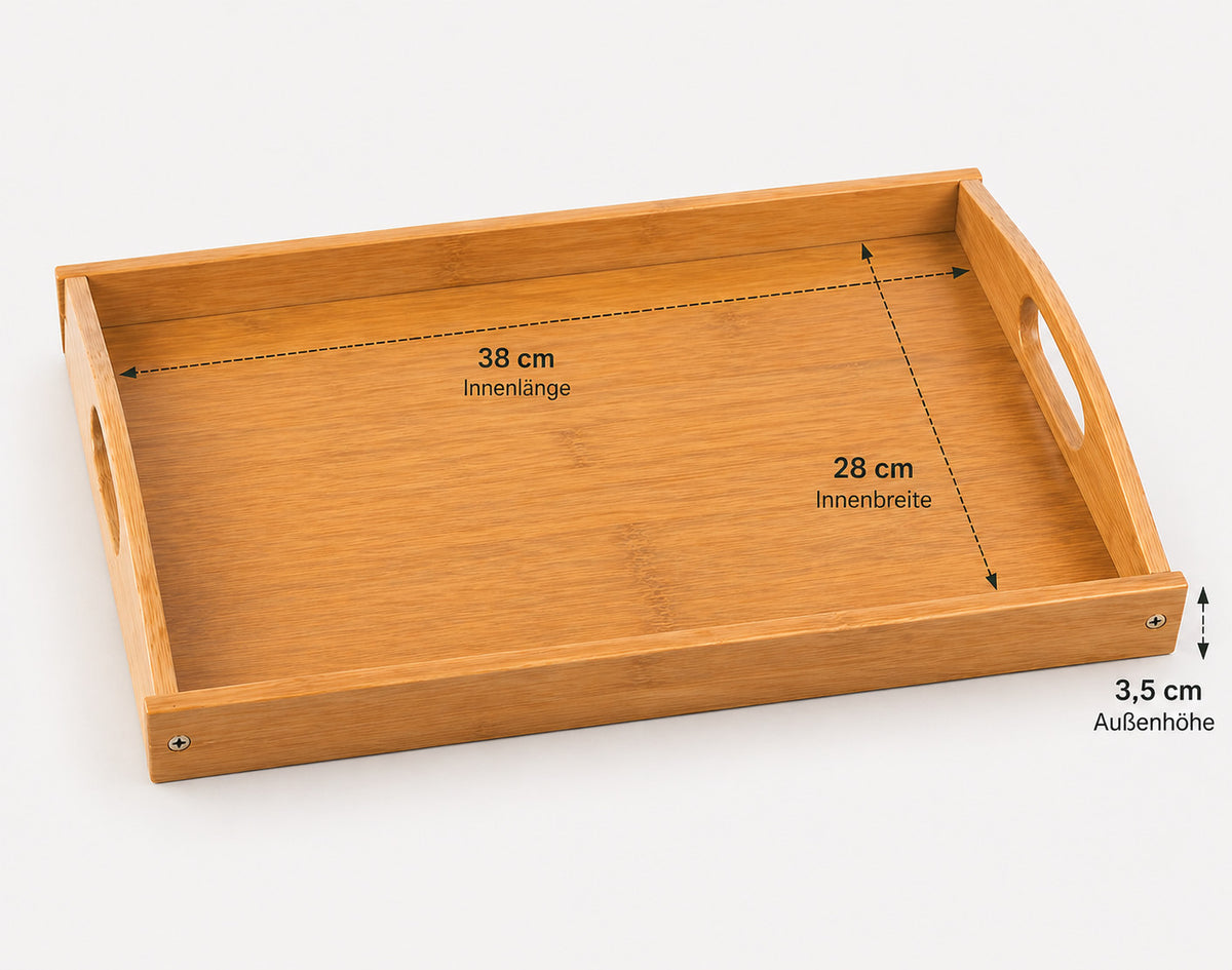 Bambus Serviertablett Set 2er – Groß & Klein Frühstückstablett Holz mit Griffen