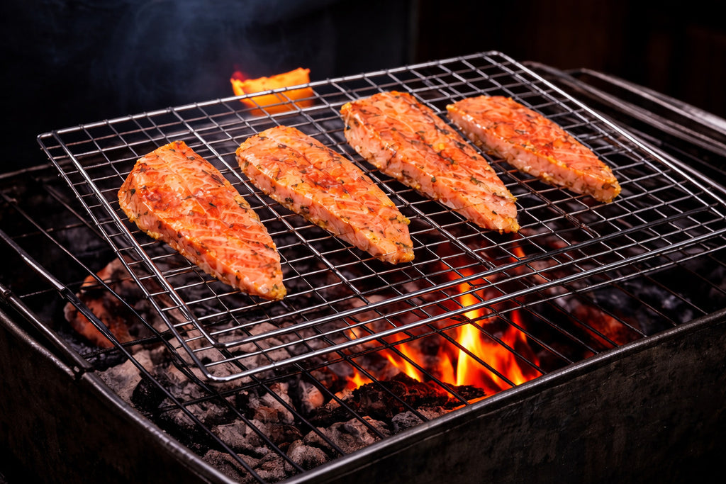 Doppel Grillkorb BBQ Edelstahl Mangal Teli Klein/Groß Fleisch mit Holzgriff