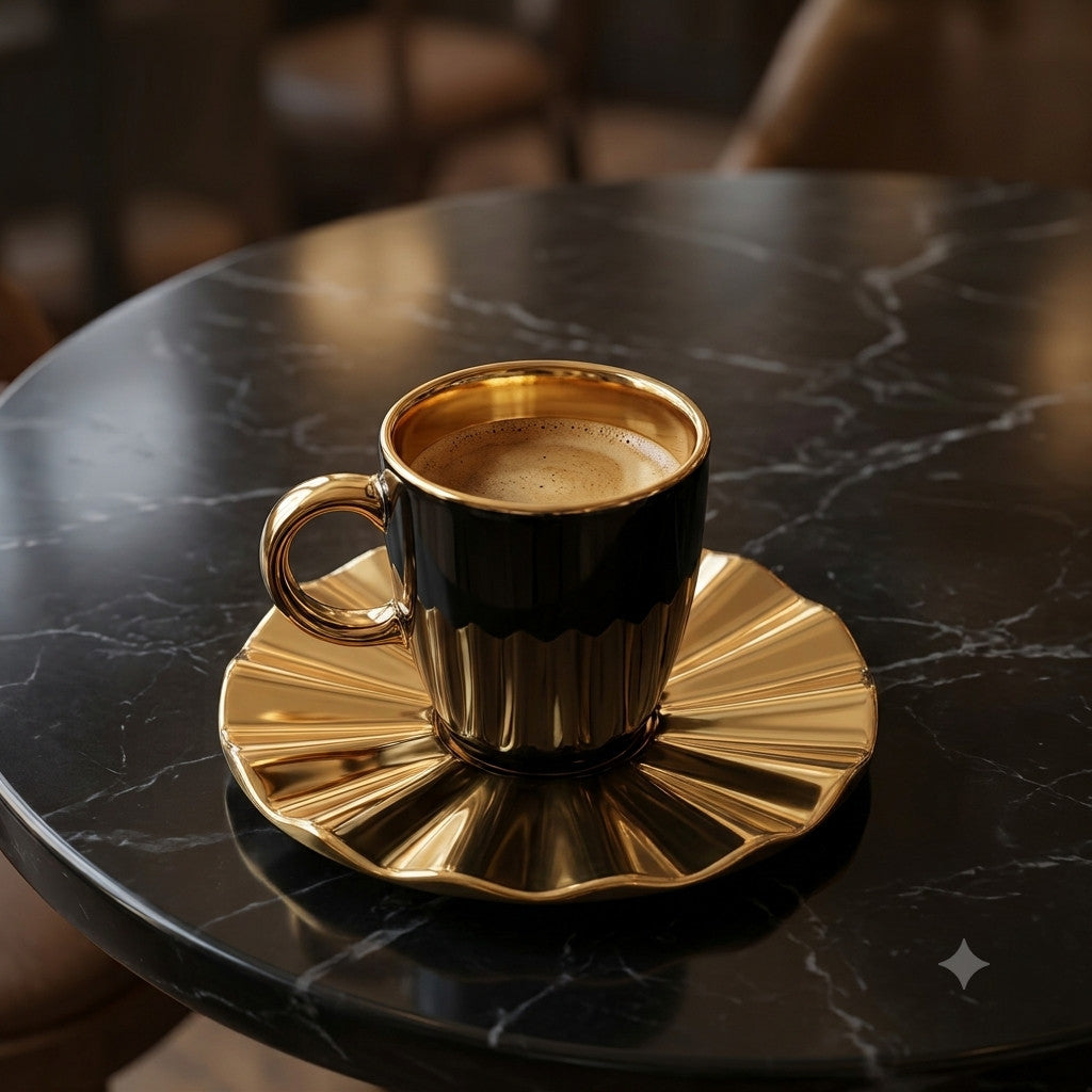 Espresso-Set Premium 6-teilig Gold & Schwarz Kaffetassen & Untertassen Set