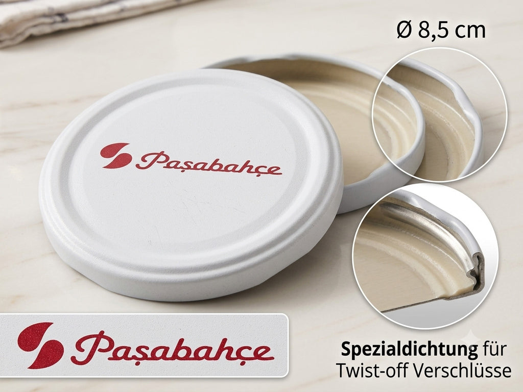 Ersatzdeckel Paşabahçe Ø 8,5 cm | Weißer Schraubdeckel für Sturzgläser Einkochen